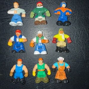 Preowned Fisher Price GeoTrax Lot of 9 Figurines Construction Men Workers Cowboy